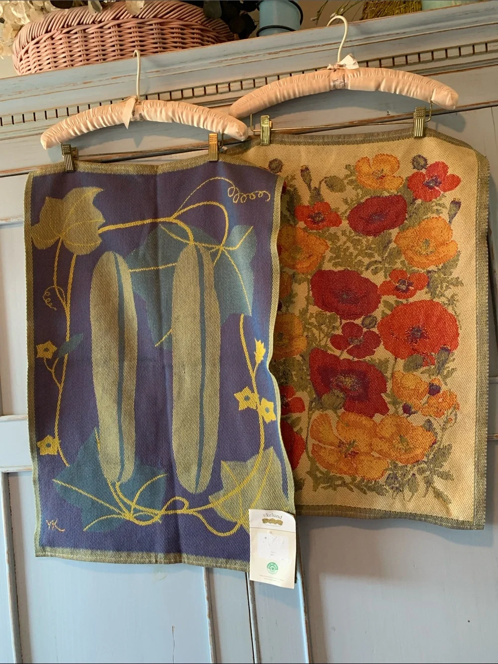 2 New Ekelund Made in Sweden Tea Towels Eggplant & Poppies
